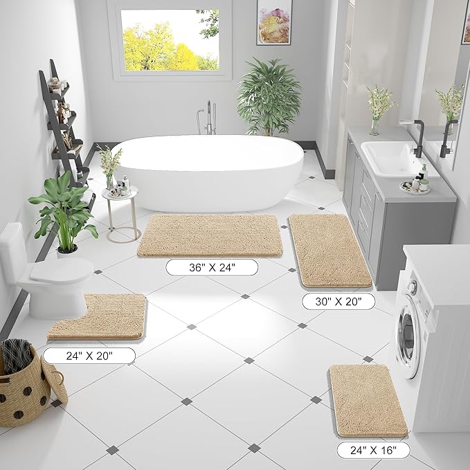 OLANLY Large Bathroom Rugs 50x30, Extra Soft Absorbent Chenille Bath Rugs, Rubber Backing Quick Dry, Machine Washable Bath Mats for Bathroom Floor, Tub and Shower, Home Decor Accessories, Beige