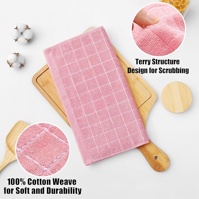 Homaxy 100% Cotton Terry Kitchen Dish Cloths, Ultra Soft and Absorbent Dish Towels for Kitchen, Suitable for Drying and Washing Dishes, 6 Pack, 12 x 12 Inches, Pink