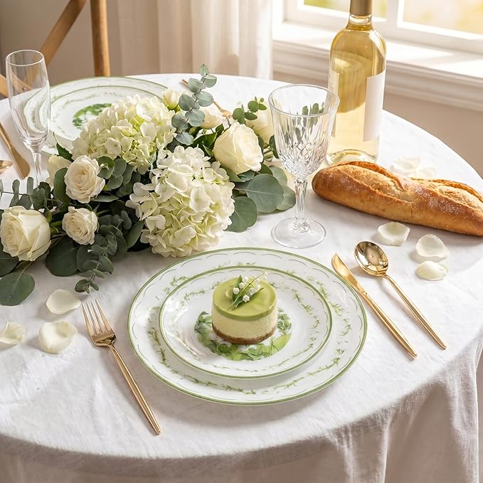30Pcs White and Clear Plastic Plates - White Lily of the Valley Plates Disposable Heavy Duty,Perfect for Weddings, Tea Parties, Holidays - 10.25" Dinner & 7.5" Dessert Plastic Plate