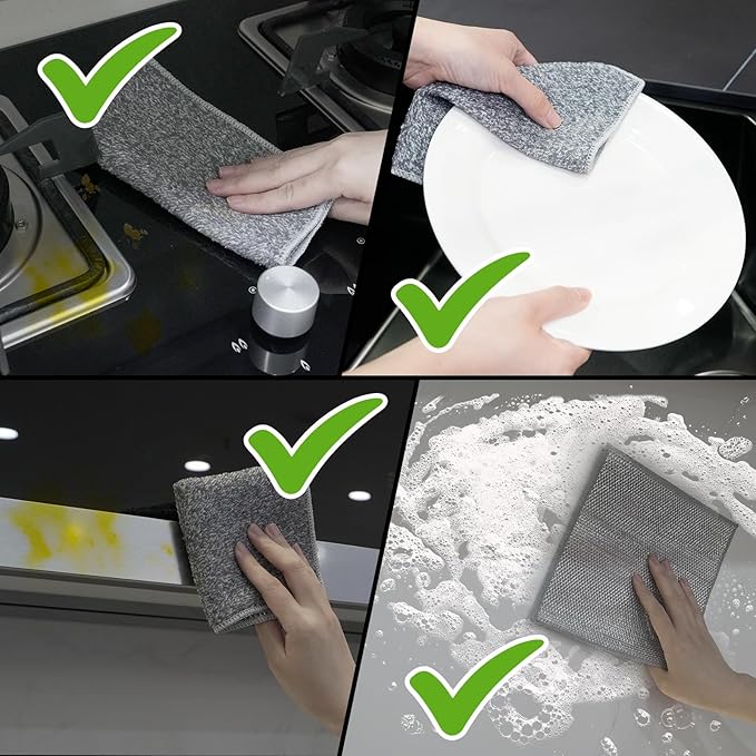 12Pcs New Upgrade 2-LayerNonScratch Wire Dishcloth, WireDishwashing Rag, Non-Scratch Wire DishwashingRagsfor Wet and Dry, Kitchen Cleaning Dish Ragsfor Cookware,Sinks, Dishes,Stove