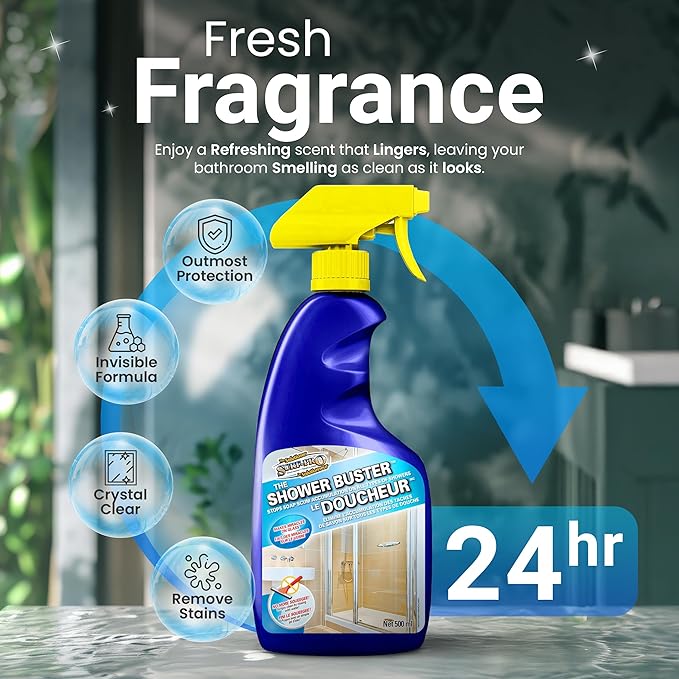 SURF PRO Shower Glass Door Cleaner – Shower Buster Spray for Soap Scum & Hard Water Stains – No Scrub Bathroom Cleaner for Glass, Tile, Chrome, Ceramic, RV and Septic Safe (500ml / 16.9oz)