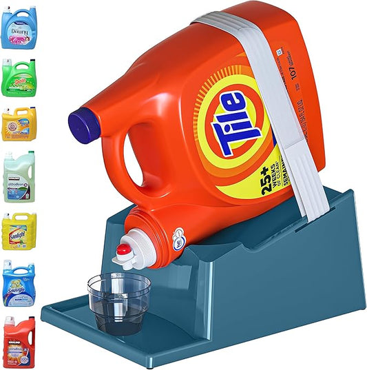 TidyFriend Liquid Laundry Detergent Holder Stand with Drip Tray & Rubber Feet, Stand for Laundry Room Organization and Storage, Fabric Softener Dispenser with Cup Holder for Easy Pouring (Slate Grey)