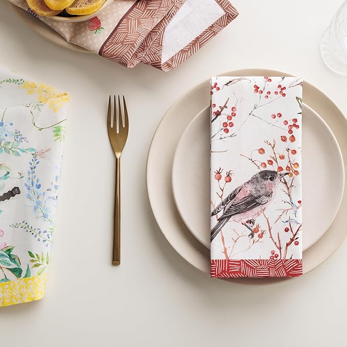 Maison d' Hermine 100% Cotton Cloth Napkins Set of 4 Everyday Reusable Square Napkins Cloth Washable Dinner Party Wedding Restaurant Hotel Kitchen Spring Summer (Pinson, 18" x 18")