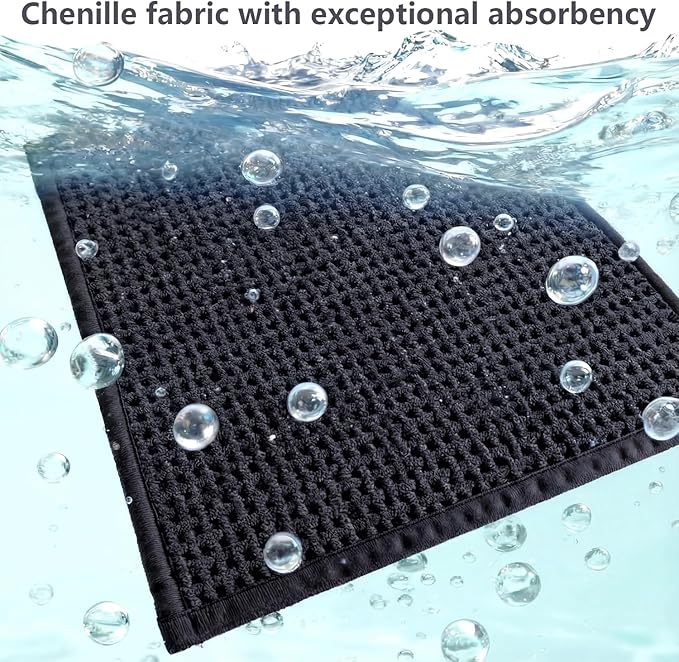 Bathroom Rugs Non Slip Washable, Super Absorbent Thin Bath Mat for Small Quick Dry Low Pile Bathroom Rug, (Black, 24″x16″)