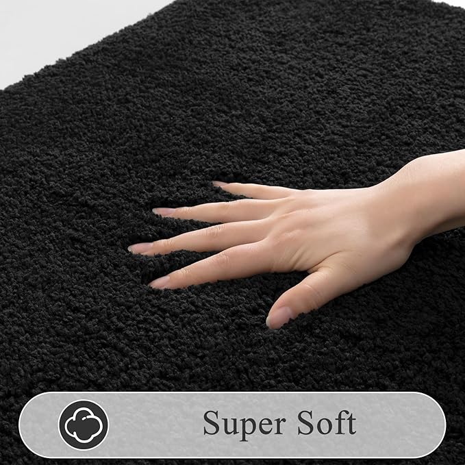 SHACOS 5 Pieces Bathroom Rugs Set with Toilet Lid Cover Ultra Soft Absorbent Microfiber Bath Mat U Shape Contour Rug for Bathroom, Non Slip Machine Washable Bath Runner Rugs for Bedroom, Black