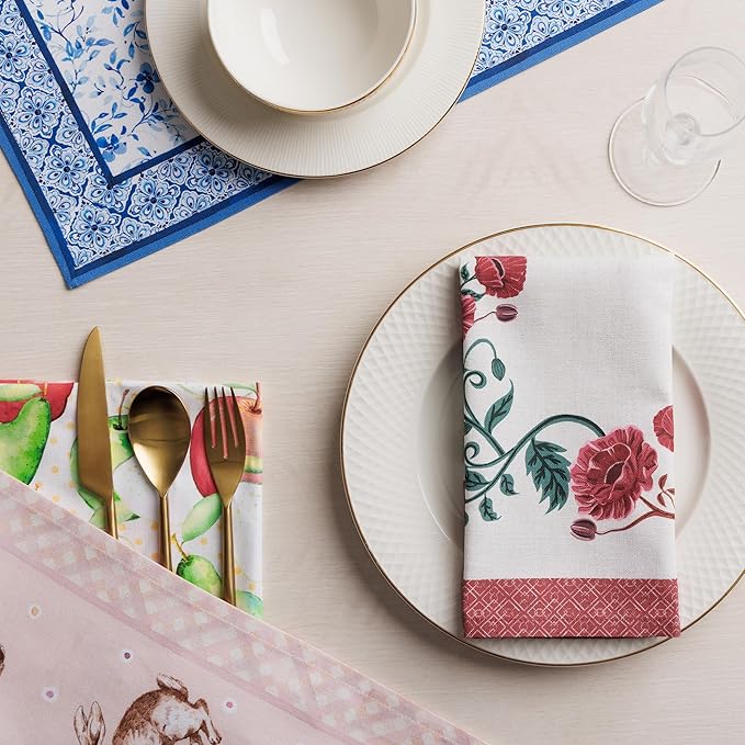 Maison d' Hermine 100% Cotton Cloth Napkins Set of 4 Everyday Reusable Square Napkins Cloth Washable Dinner Party Wedding Restaurant Hotel Kitchen Spring Summer (Poppy, 18" x 18")