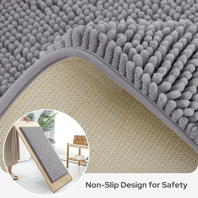 BYSURE Grey Bathroom Rugs Sets 3 Piece Non Slip Extra Absorbent Plush Chenille Soft Washable Bath Mats