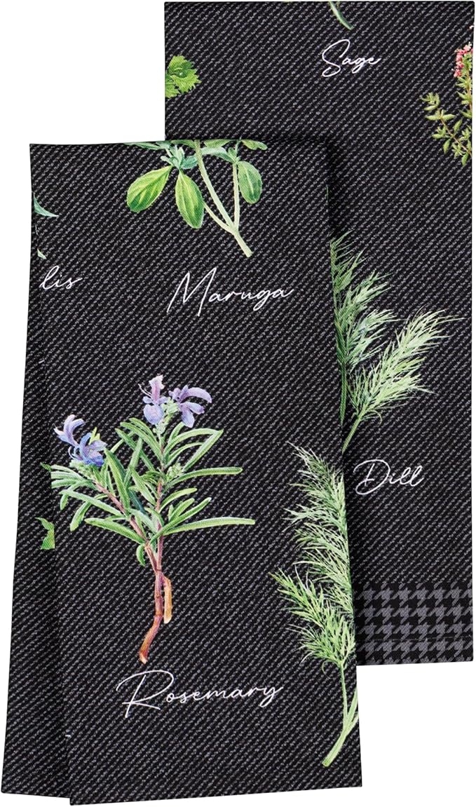Maison d'Hermine Kitchen Towels Set of 2 100% Cotton 27.50" x 20" Reusable Cloth Tea Dish Towels Absorbent with Hanging Loop for Kitchen, Home, Dining, Cocktail Parties (Fresh Herbs)