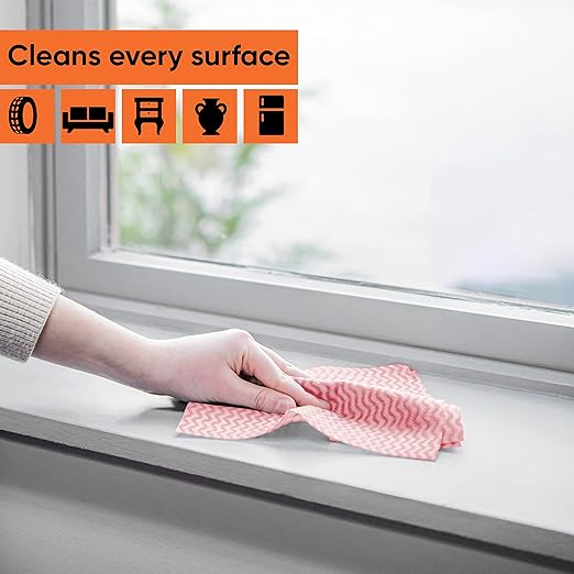 Superio Handy Wipes for Kitchen - Red Reusable Multi-Purpose Heavy-Duty Cleaning Cloth for House, Bathroom, and Office. Disposable Dish Towel (5)