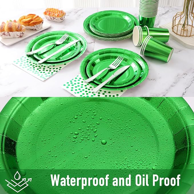 Green Party Decorations, 168 Pcs Green Paper Plates and Napkins Party Supplies, Birthday Plates Serve 24, for Birthday Baby Shower Graduation Father's Day