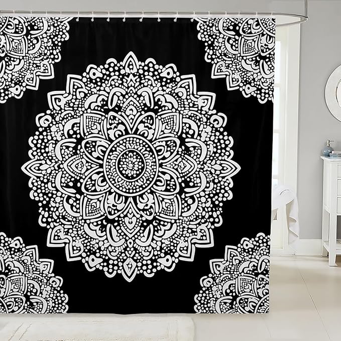Erosebridal Mandala Shower Curtain Bohemian Waterproof Shower Curtain 72" Wx78 L,Paisley Boho Floral Bath Curtain for Boys Teens Youth European Style Medallion Exotic Nordic Bathroom Accessories