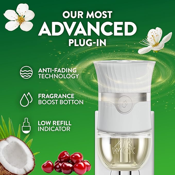Air Wick Plug In Scented Oil Refill, Infused with Essential Oils, Plug In Air Fresheners for Home, Paradise Retreat, 4 ct