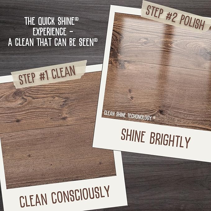 Quick Shine Hardwood Floor Luster-Polish 27oz-2pk | Plant-Derived w/Carnauba | Safer Choice, No PFAS, pH Neutral | Ready to Use Formula w/Anti-Slip Technology | Simply Squirt & Spread | Made in USA