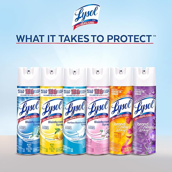 Lysol Disinfectant Spray, Household Cleaning Supplies, Disinfecting Multi-Purpose Room Spray, Antibacterial Sanitizer, Deodorizer, Kills Hantavirus, Early Morning Breeze, 19 Fl Oz
