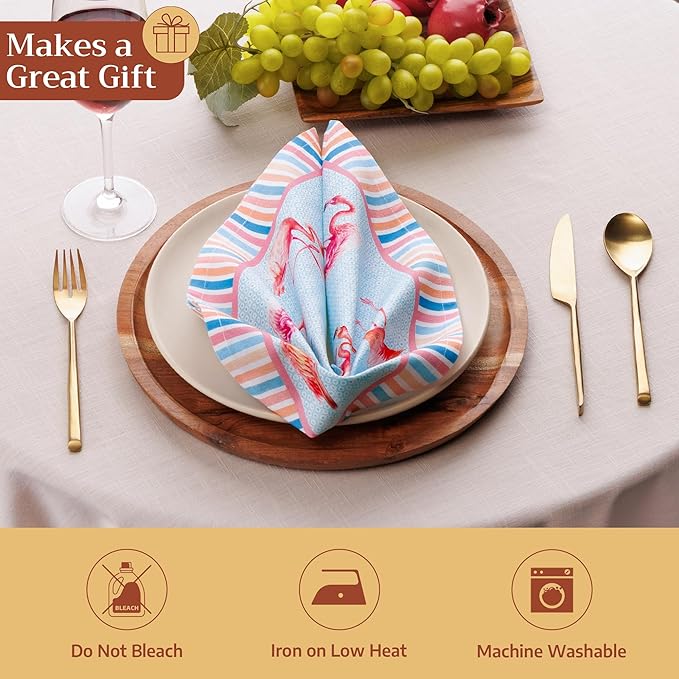 Maison d' Hermine 100% Cotton Cloth Napkins Set of 4 Everyday Reusable Square Napkins Cloth Washable Dinner Party Wedding Restaurant Hotel Kitchen Spring Summer (Flamingo Love, 18" x 18")