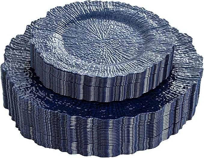 DaYammi 60Pcs Blue Plastic Plates - Dark Blue Pates Disposable - Heavy Duty Plastic Plates for Party Including 30 Dinner Plate, 30 Dessert Plate,blue Disposable plates for Party Wedding Dinner