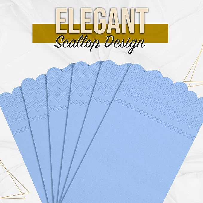 Party Solids Light Blue Scalloped Napkins Disposable 20 Pcs 3-Ply Light Blue Scalloped Dinner Napkins Disposable Decorative for Dinners & Parties, Paper Guest Towels for Bathroom & Party Supplies