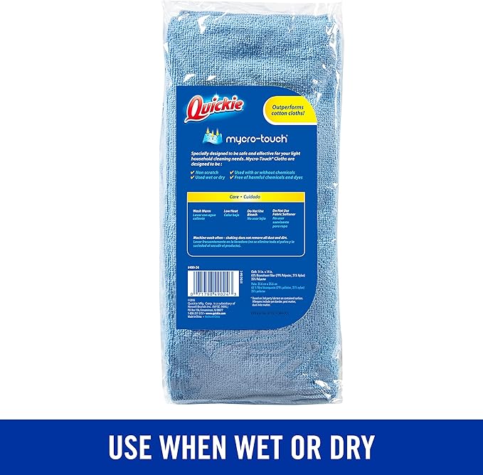 Quickie Microfiber Cleaning Cloth 14 x 14 Inches Blue Pack of 288 Washable and Reusable Ideal for Multi-Surface Indoor/Outdoor Dusting and Polishing