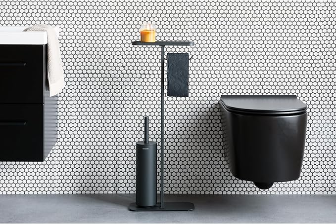Brabantia Mindset Toilet Butler | Mineral Infinite Gray | Freestanding All-in-One Bathroom Accessory Set | Toilet Paper Holder Stand, Integrated Shelf & Toilet Brush & Holder | Bathroom Phone Holder