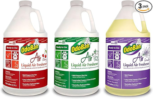 OdoBan Professional Series Ready-to-Use Air Liquid Air Freshener, Made in the USA, Cherry, Spring Fresh and Lavender Variety, Set of 3, 1 Gallon Each