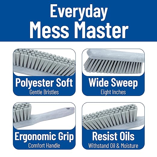 SPARTA 8 Inch Soft Counter Brush with Polyester Bristles and 5 Inch Handle, Color Coded Handheld Broom for Tables Countertops and Foodservice Surfaces, 13 Inch Overall Length, Gray, Pack of 6