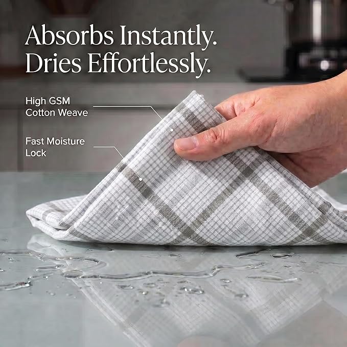 Urban Villa Kitchen Towels 100% Cotton Dish Towels for Kitchen (Set of 6) 20”x30” Dish Cloths Absorbent Kitchen Linen Set with Hanging Loop Perfect for Drying Dishes Cleaning – Tiny Check