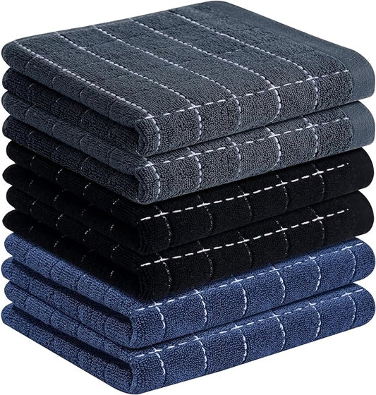 Homaxy 100% Cotton Terry Kitchen Towels(Multiple Colour, 13 x 28 inches), Checkered Designed, Soft and Super Absorbent Dish Towels, 6 Pack