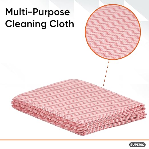 Superio Handy Wipes for Kitchen - Red Reusable Multi-Purpose Heavy-Duty Cleaning Cloth for House, Bathroom, and Office. Disposable Dish Towel (5)
