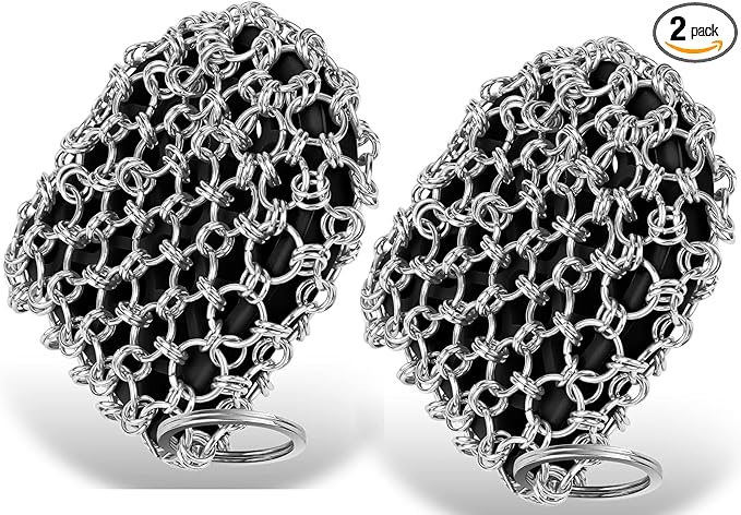 Herda Cast Iron Scrubber Tool Kit,2Pack Cast Iron Skillet Cleaner Cleaning Care Kit 316 Chain Mail Scrubber, Steel Skillet Brush Plastic Pan Scraper Set for Grill Griddle Pot Dish Food