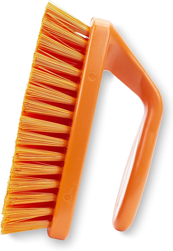 SPARTA Scrub Brush with Iron Shaped Handle and Stiff Bristles, Heavy Duty Scrubber Brush for Kitchen, Bathroom, Shower, Tile, Sink, Carpet and Bakepans, Polypropylene, 6 Inches, Orange