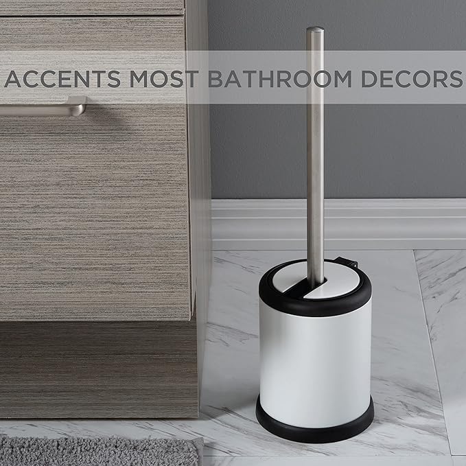 Bath Bliss Toilet Brush and Holder | Self Closing Lid | 360 Degree Brush Head | Bathroom Cleaning | Compact Size | Storage and Organization | White (Pack of 2)