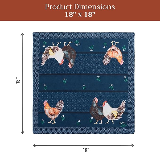 Maison d' Hermine 100% Cotton Cloth Napkins Set of 4 Everyday Reusable Square Napkins Cloth Washable Dinner Party Wedding Restaurant Hotel Kitchen Spring Summer (Meadow Rooster, 18" x 18")