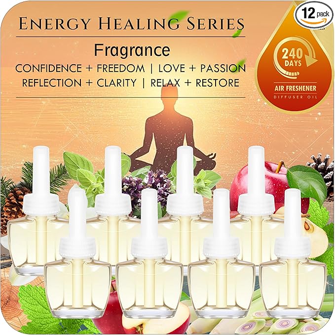 Plug In Scented Oil Refill, Essential Oil Air Freshener Refills – 8 Count Aromatherapy Oils with Citrus, Floral Fruity & Woody Notes, Compatible with Air Wick & Glade Plug In (Not for Glade Plus)