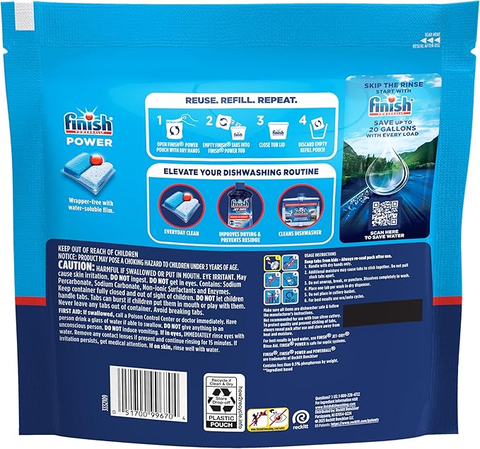 Finish Power Dishwasher Pods, No Pre-Rinse Dishwasher Detergent Soap For Deep Clean & Shine with Degreasing Power, 43 Count