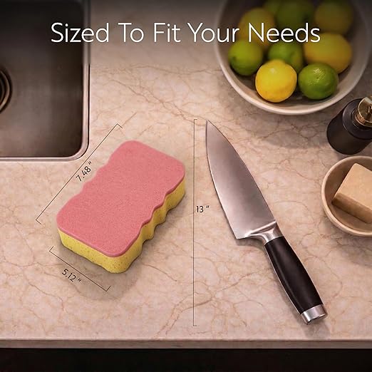 Restaurantware Sponge and Scouring Pad Combo 100 Count 7.4 x 5.1 x 1.9 Inches Plastic Multi-Surface Scrubber Flexible Cleaning Sponge for Commercial Kitchens