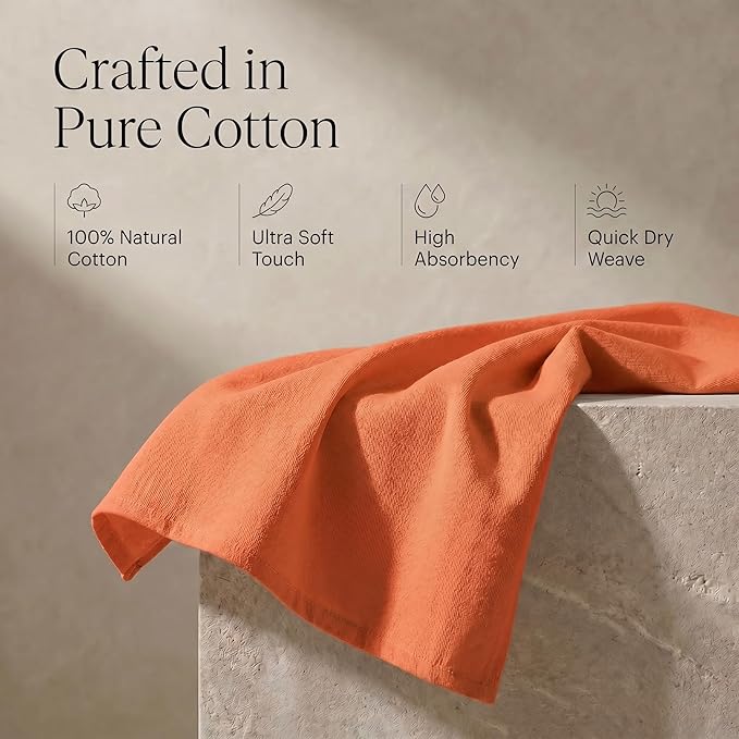 Urban Villa Kitchen Towels 100% Cotton Dish Towels for Kitchen(Set of 6) 20”x30” Dish Cloths Highly Absorbent Kitchen Linen Set with Hanging Loop Perfect for Drying Dishes Cleaning Hand Towels –Coral