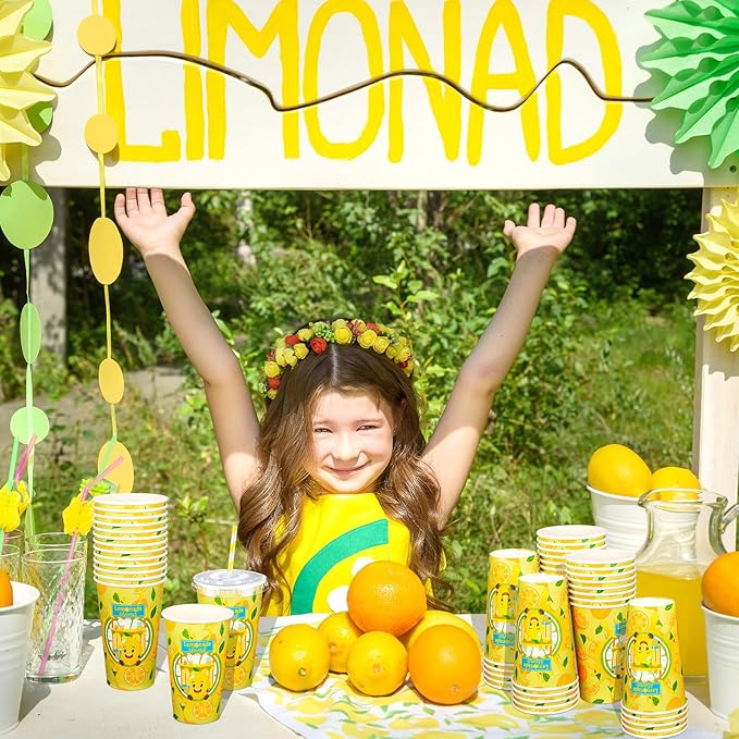 Tessco 150 Pcs 50 Sets Lemonade Paper Cups with Lids and Straws 16 oz Disposable Iced Coffee Paper Cup Summer Cold Cups for Lemonade Stand Supplies Fruit Party Beverages Drinks Juices