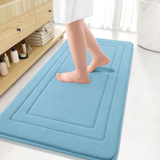 Arotive Memory Foam Bathroom Rug Mat 47x24, Ultra Soft and Absorbent Bath Mat, Machine Wash Dry, Comfortable Bath Rug Carpet for Bathroom Floor, Tub and Shower, Blue