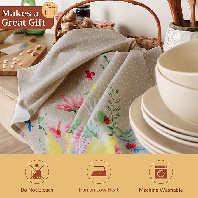 Maison d' Hermine Kitchen Towels Set of 3 100% Cotton 27.50" x 20" Reusable Cloth Tea Dish Towels Absorbent with Hanging Loop for Kitchen Farmhouse Hotel Spring Summer - Jardin D'Ete - Fog