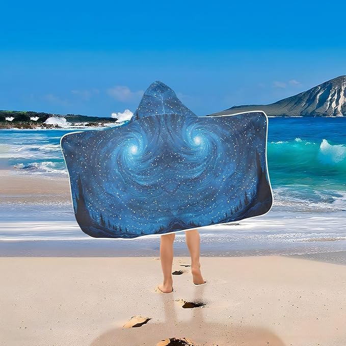 Hooded Towel for Kids Dark Blue Starry Sky Beach Wrap Bath Towels 50x23.5in