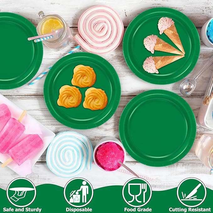 QZYL 50 PCS Paper Plates, 7 Inches Small Green Plates, Sturdy Disposable Dessert Plates, Heavy Duty Paper Plates, Green Dinnerware, Party Supplies Perfect for Birthdays St Patrick Celebrations