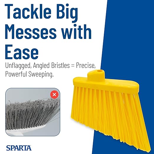 SPARTA Plastic Broom Head, Angled, Un-Flagged for Large Debris Indoor, Outdoor, Home, Restaurant, Lobby, Office, 12 Inches, Yellow, (Pack of 12)