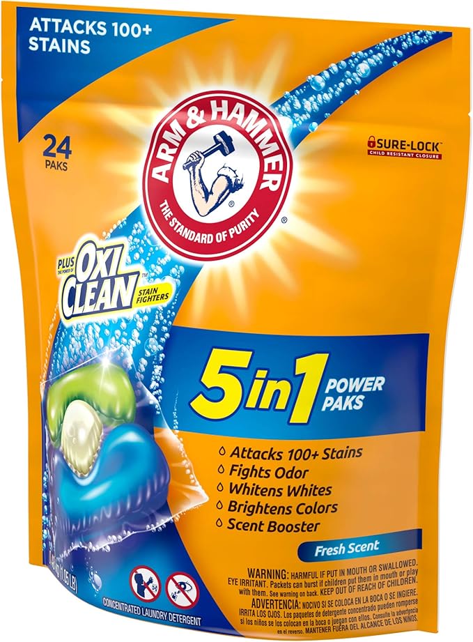 Arm & Hammer plus OxiClean 5-in-1 Power Paks, 24 Count (Packaging may vary)