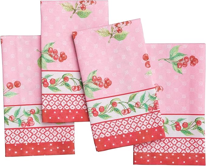 Maison d' Hermine 100% Cotton Cloth Napkins Set of 4 Everyday Reusable Square Napkins Cloth Washable Dinner Party Wedding Restaurant Hotel Kitchen Spring Summer (Pink Cherries, 18" x 18")