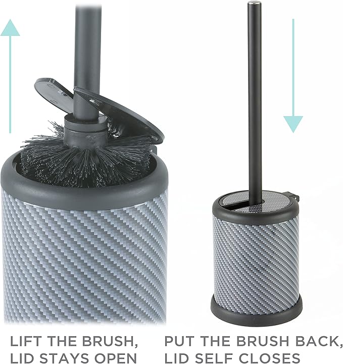 Bath Bliss Toilet Brush and Holder | Self Closing Lid | 360 Degree Brush Head | Bathroom Cleaning | Compact Size | Storage and Organization | Carbon