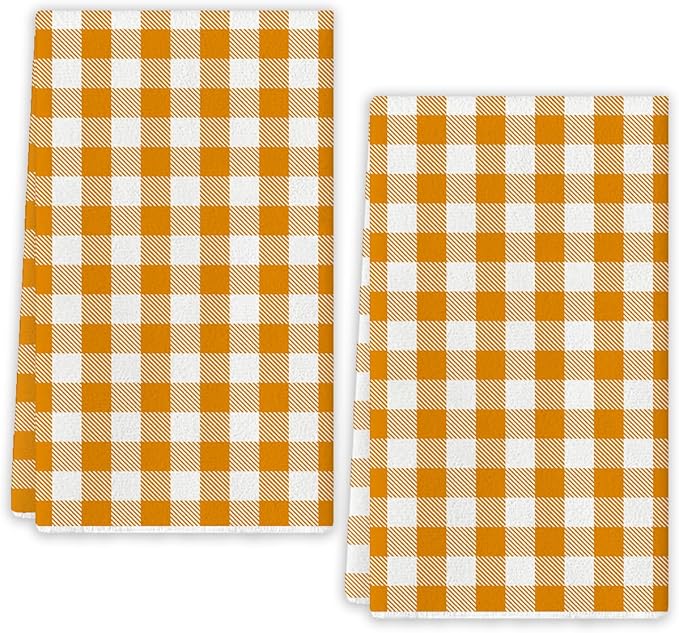 Fall Buffalo Plaid Kitchen Towels Farmhouse Gingham Dish Towel Pastel Orange Checkered Decor Happy Fall Decorations for Home Party
