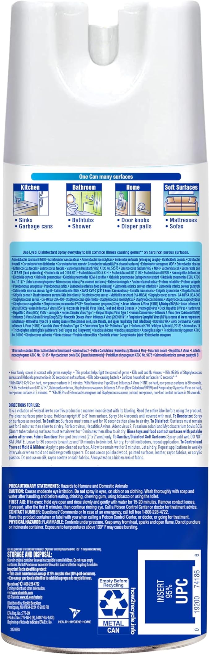 Lysol Disinfectant Spray, Household Cleaning Supplies, Disinfecting Multi-Purpose Room Spray, Antibacterial Sanitizer, Deodorizer, Kills Hantavirus, Crisp Linen, 12.5 Fl Oz (Pack of 2)