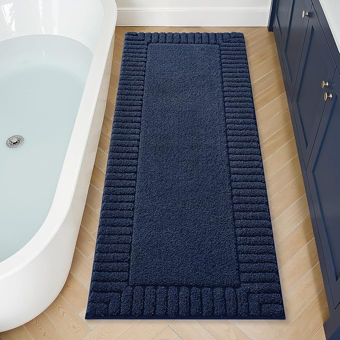 LUMI Bathroom Rugs Non Slip with Rubber Backing, Extra Soft Plush Microfiber Bath Rug Absorbent, Machine Washable Bath Mat Quick Dry for Tub, Shower, Hotel, Blue, 24"x60"