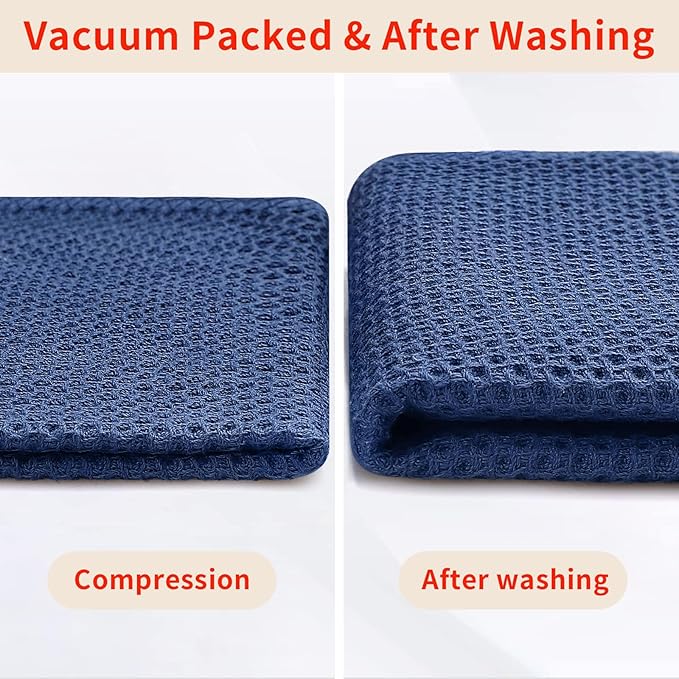 Homaxy 100% Cotton Waffle Weave Kitchen Dish Towels, Ultra Soft Absorbent Quick Drying Cleaning Towel, 13 x 28 Inches, 18-Pack, Navy Blue