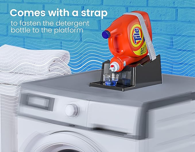 TidyFriend 2 Pack Liquid Laundry Detergent Holder Stand with Strap, Drip Tray & Rubber Feet, Stand for Laundry Room Organization and Storage, Fabric Softener Dispenser Holder for Easy Pouring (Black)